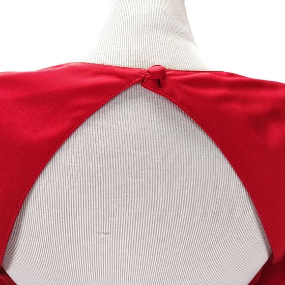 Vintage 90s Red Fitted Midi Cocktail Dress Size S Draped Open Back Square Neck - Picture 10 of 16